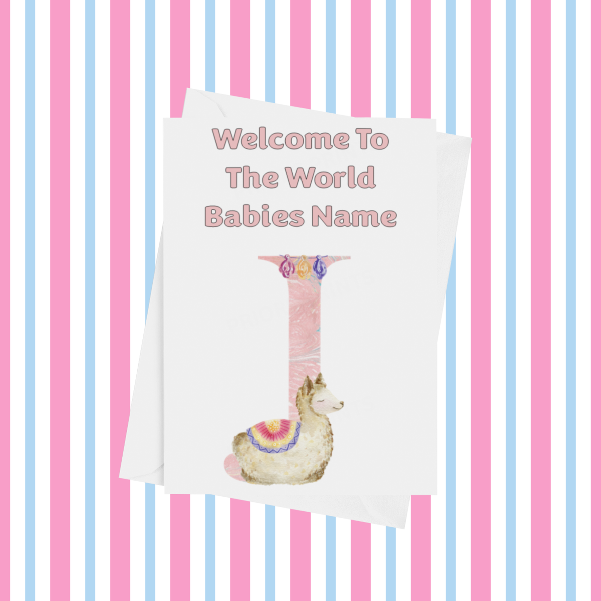 Welcome To The World Llama Personalised Card for New Baby in Pink
