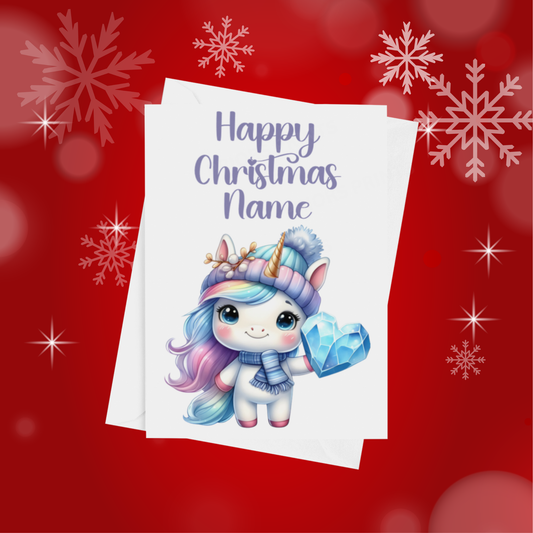 Cute Unicorn Personalised Christmas Card