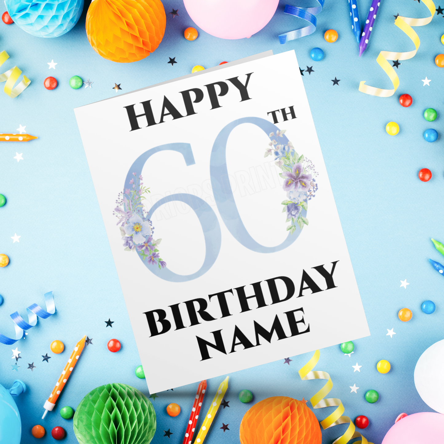 Personalised Light Blue Flowers Milestone Birthday Card I 18th I 21st I 30th I 40th I 50th I 60th I 70th I 80th I 90th (Copy)