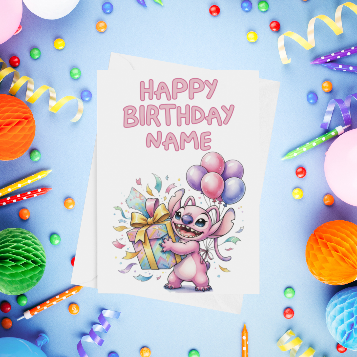 Angel, Lilo & Stitch Personalised Birthday Card