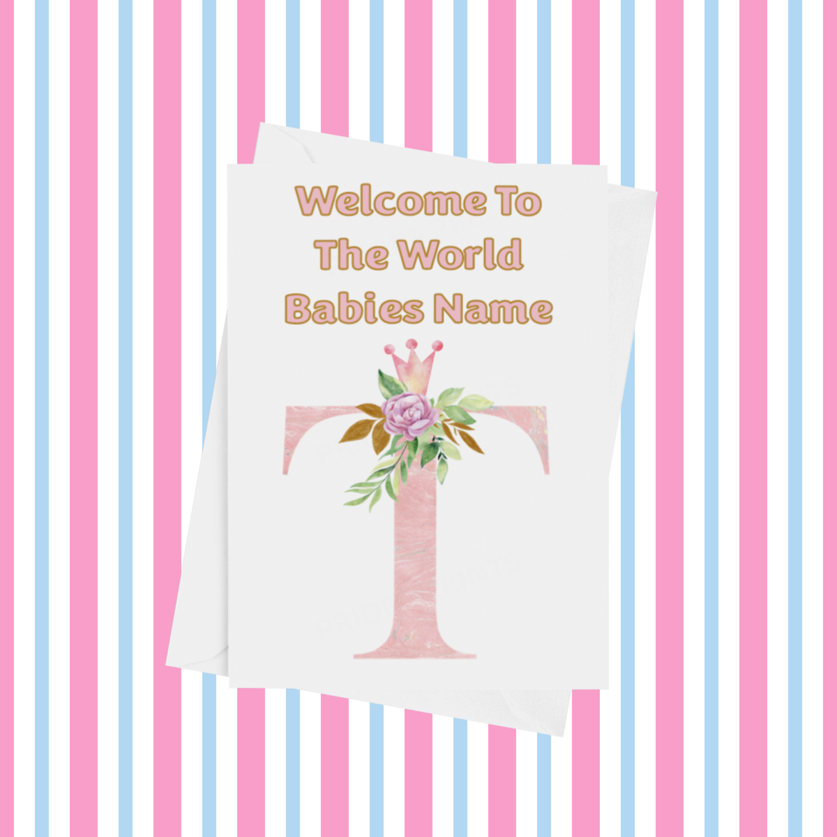 Welcome To The World Pink Crown Personalised Card for New Baby