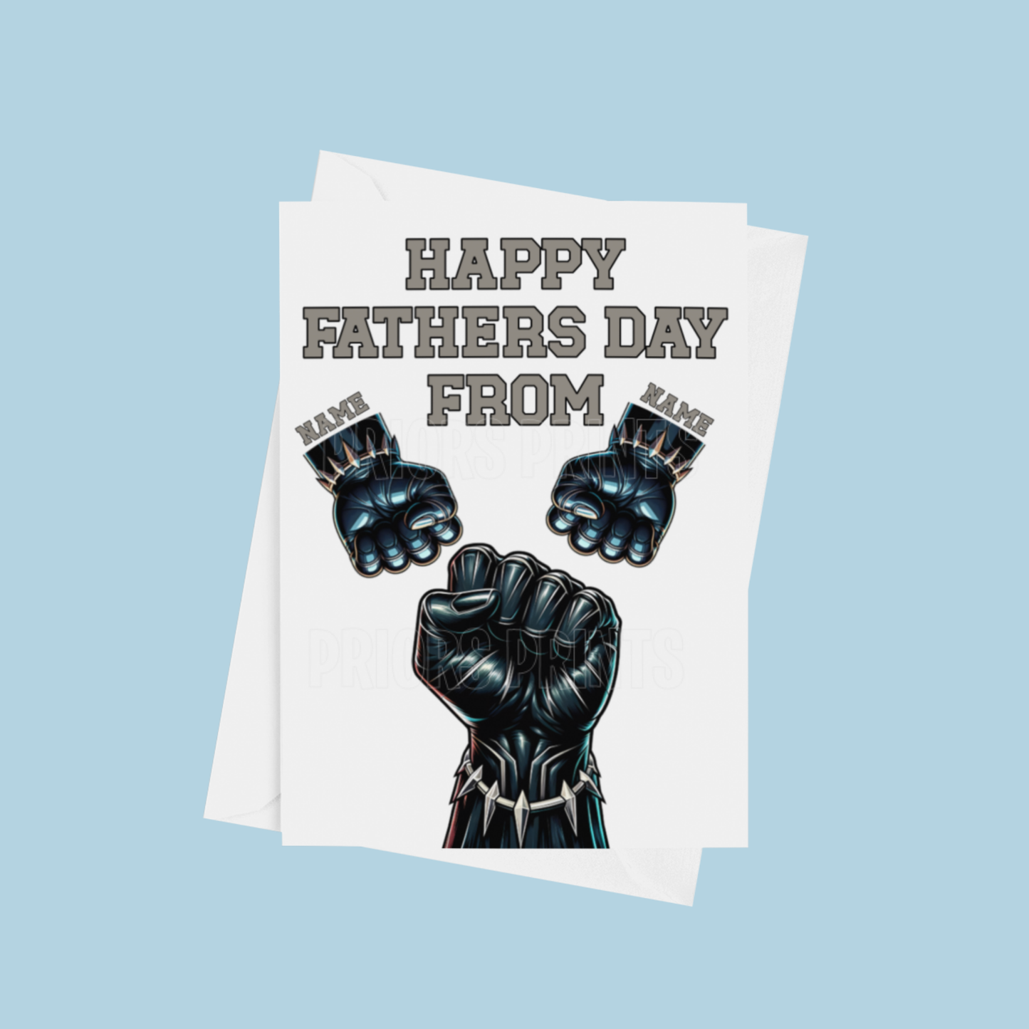 Personalised Black Panther Fist Fathers Day Card for up to 5 Children