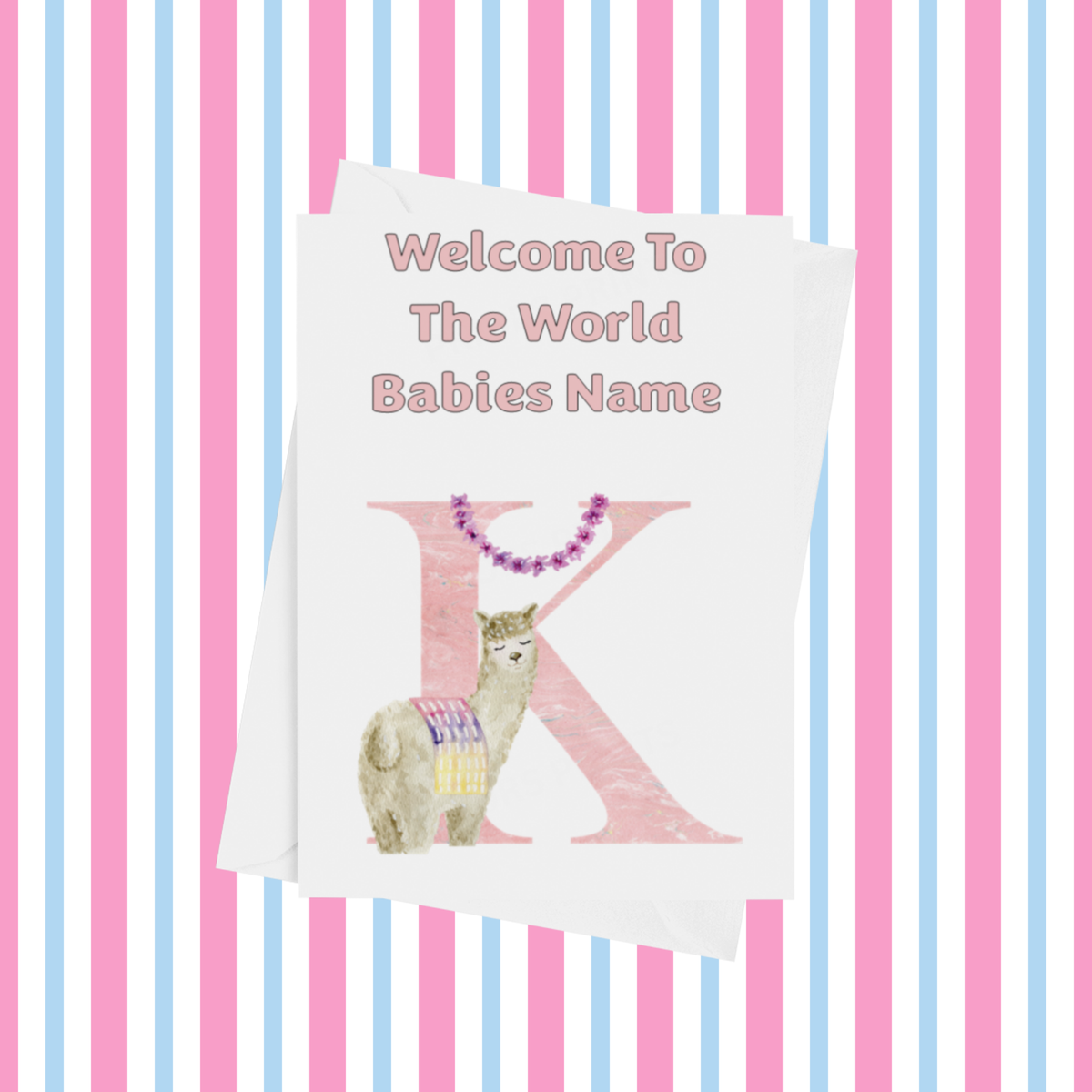 Welcome To The World Llama Personalised Card for New Baby in Pink