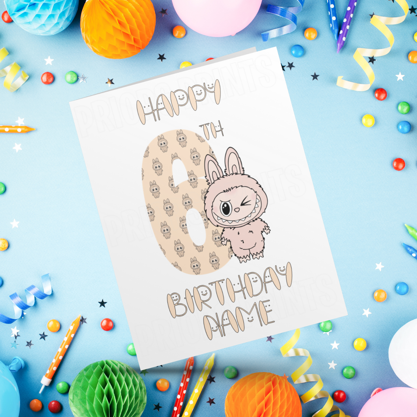 Personalised Labubu Birthday Card with Age 5-20 Years- Orange