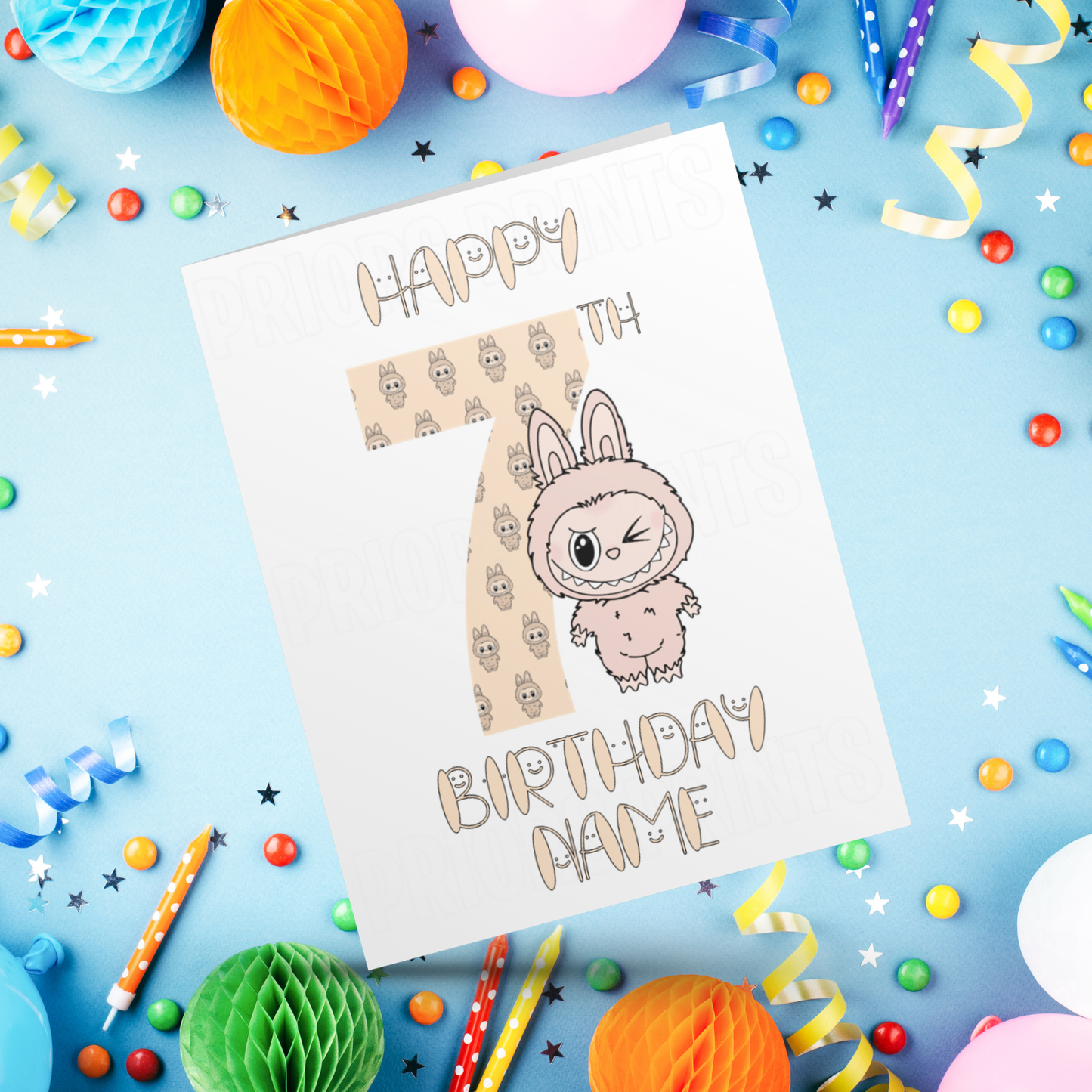 Personalised Labubu Birthday Card with Age 5-20 Years- Orange