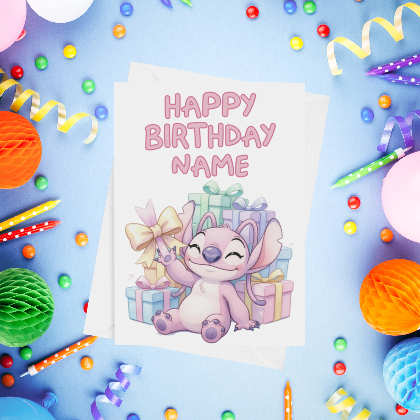 Angel, Lilo & Stitch Personalised Birthday Card
