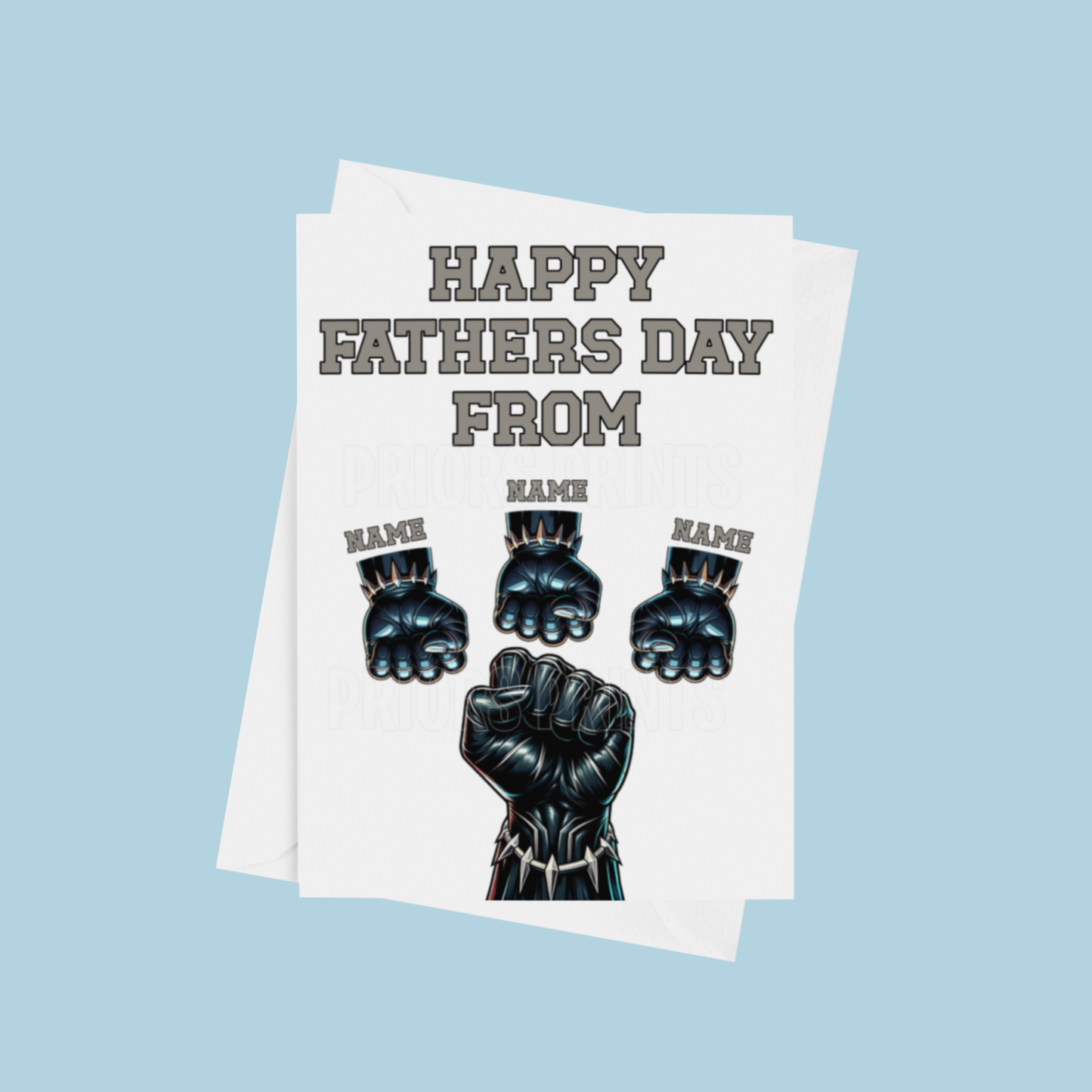 Personalised Black Panther Fist Fathers Day Card for up to 5 Children