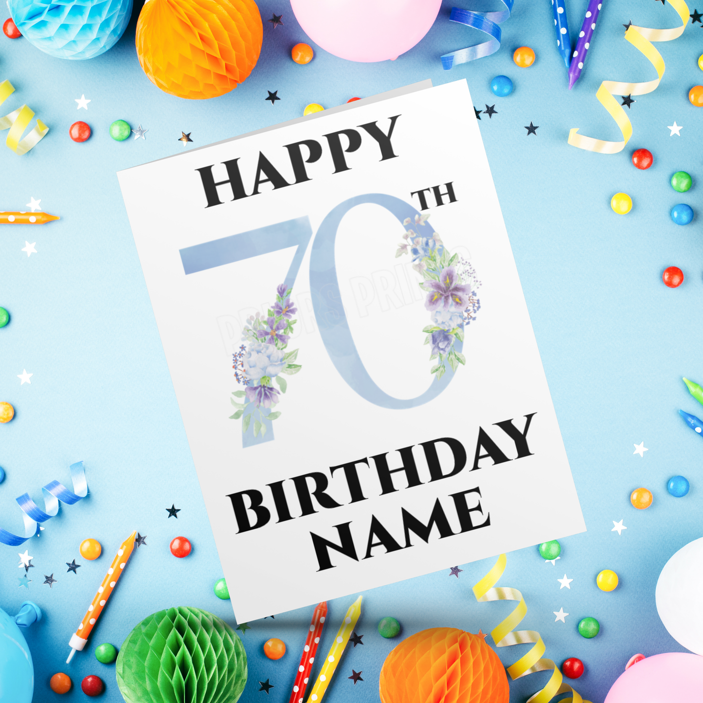 Personalised Light Blue Flowers Milestone Birthday Card I 18th I 21st I 30th I 40th I 50th I 60th I 70th I 80th I 90th (Copy)