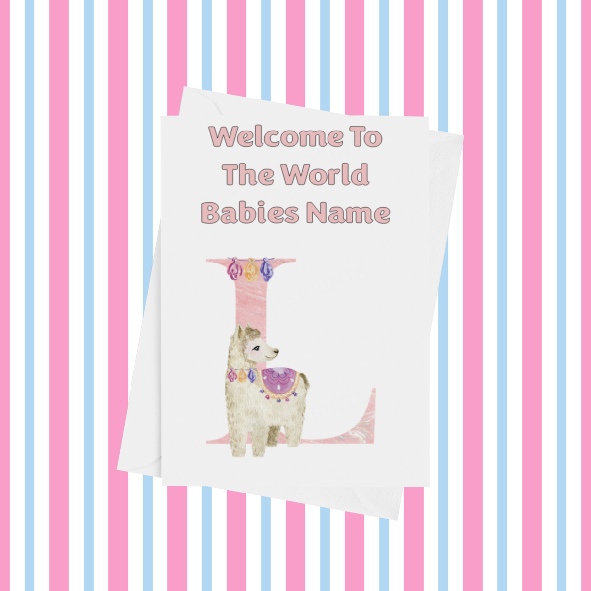 Welcome To The World Llama Personalised Card for New Baby in Pink