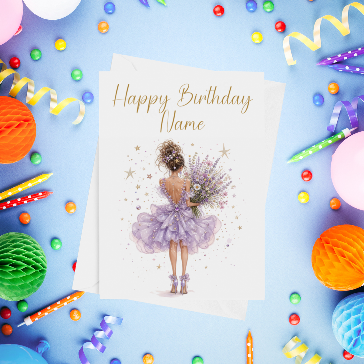 Woman in Pretty Dress Personalised Birthday Card
