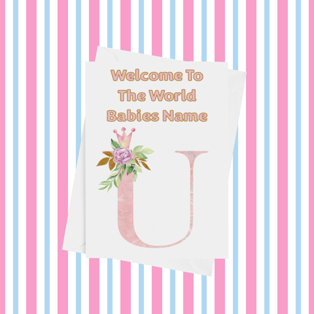 Welcome To The World Pink Crown Personalised Card for New Baby