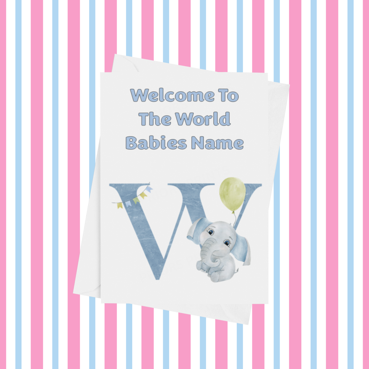 Welcome To The World Elephants Personalised Card for New Baby in Blue