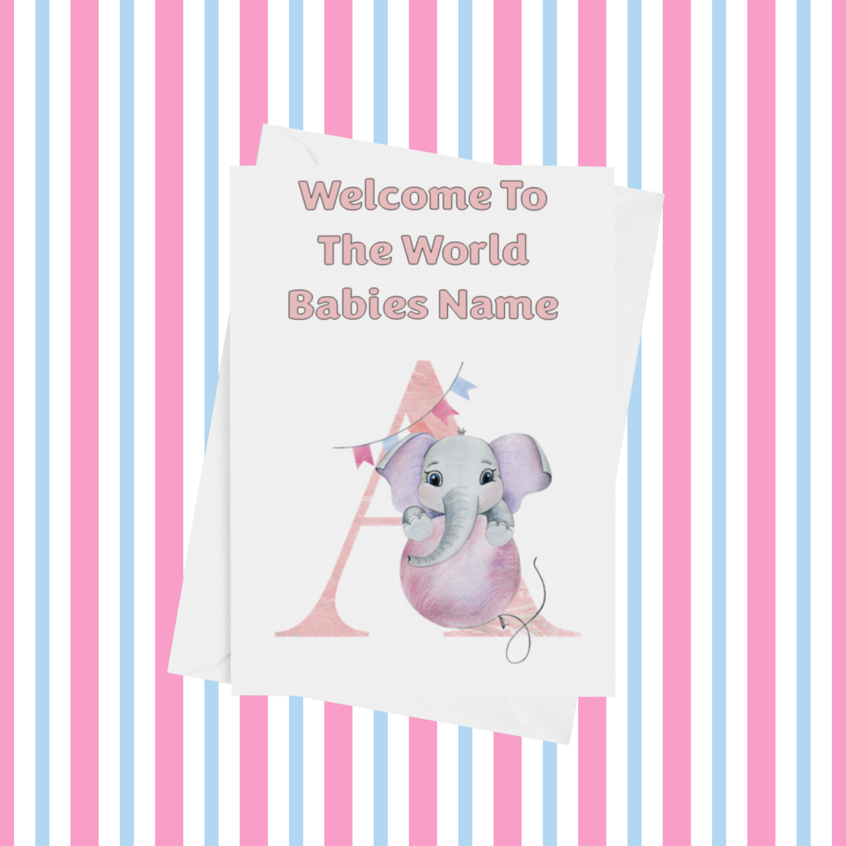 Welcome To The World Elephants Personalised Card for New Baby in Pink