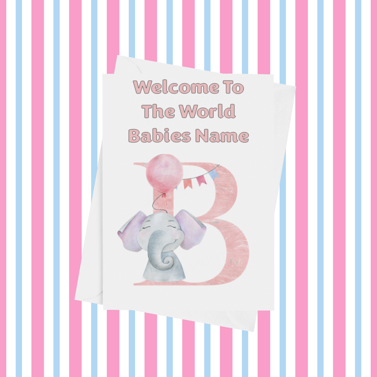 Welcome To The World Elephants Personalised Card for New Baby in Pink