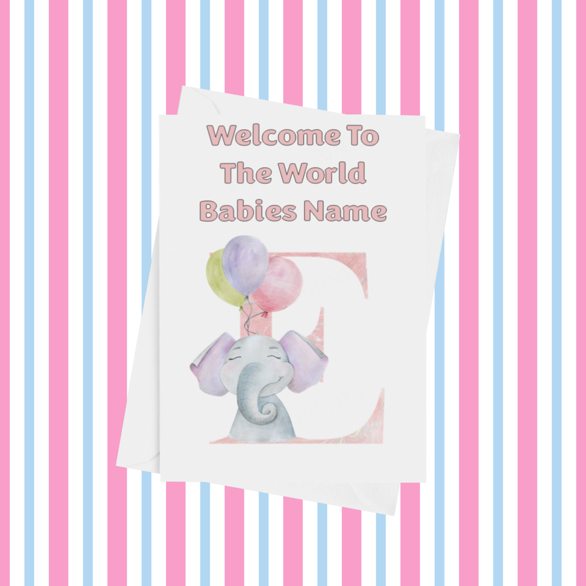 Welcome To The World Elephants Personalised Card for New Baby in Pink