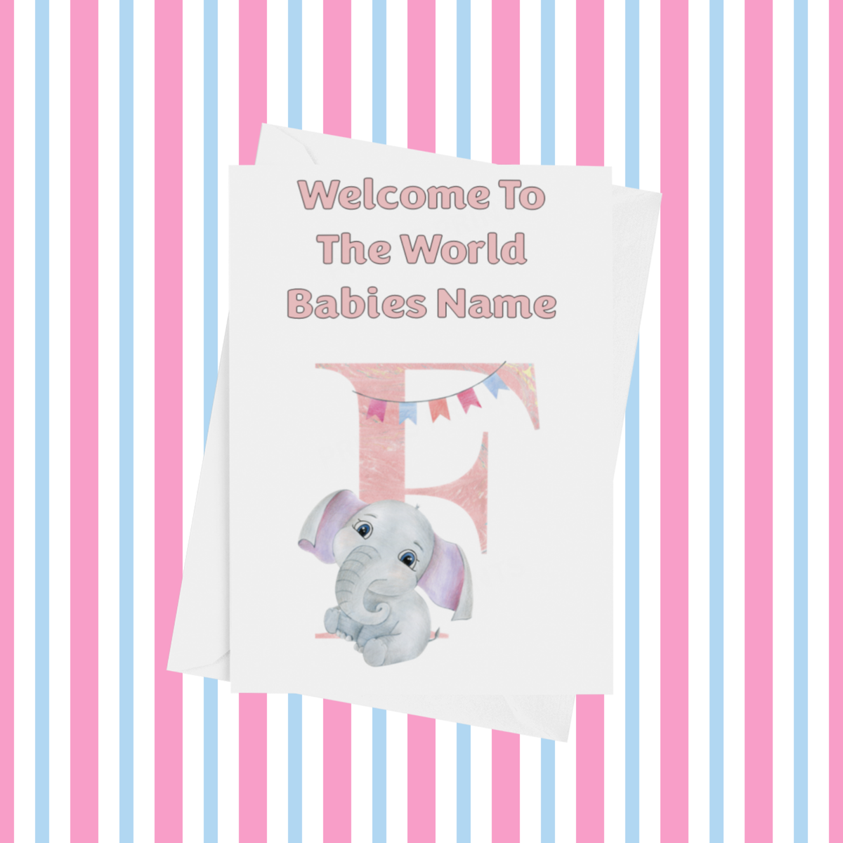 Welcome To The World Elephants Personalised Card for New Baby in Pink