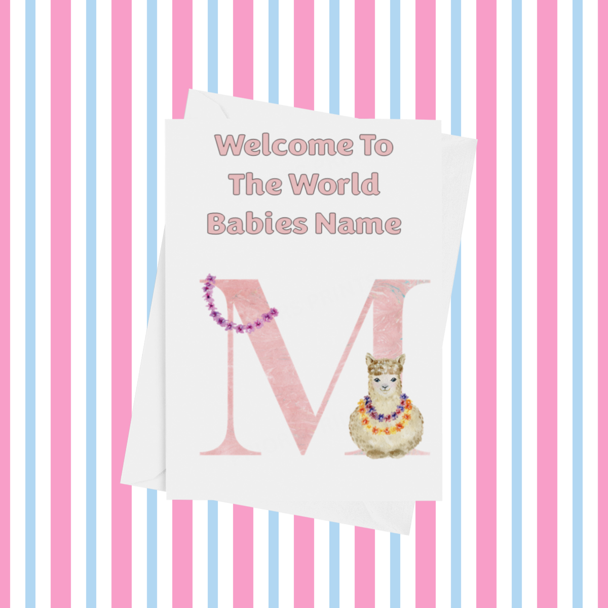 Welcome To The World Llama Personalised Card for New Baby in Pink