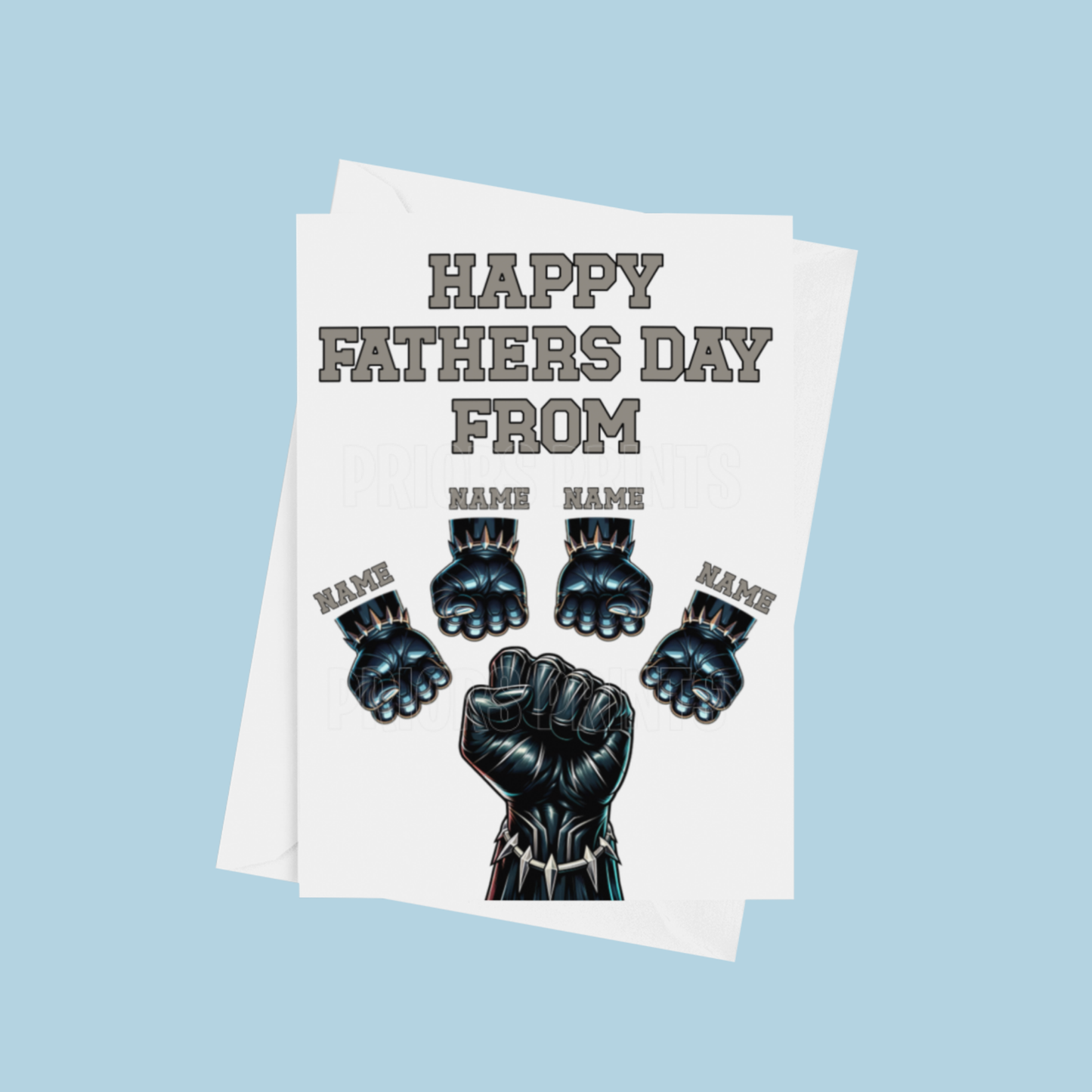 Personalised Black Panther Fist Fathers Day Card for up to 5 Children