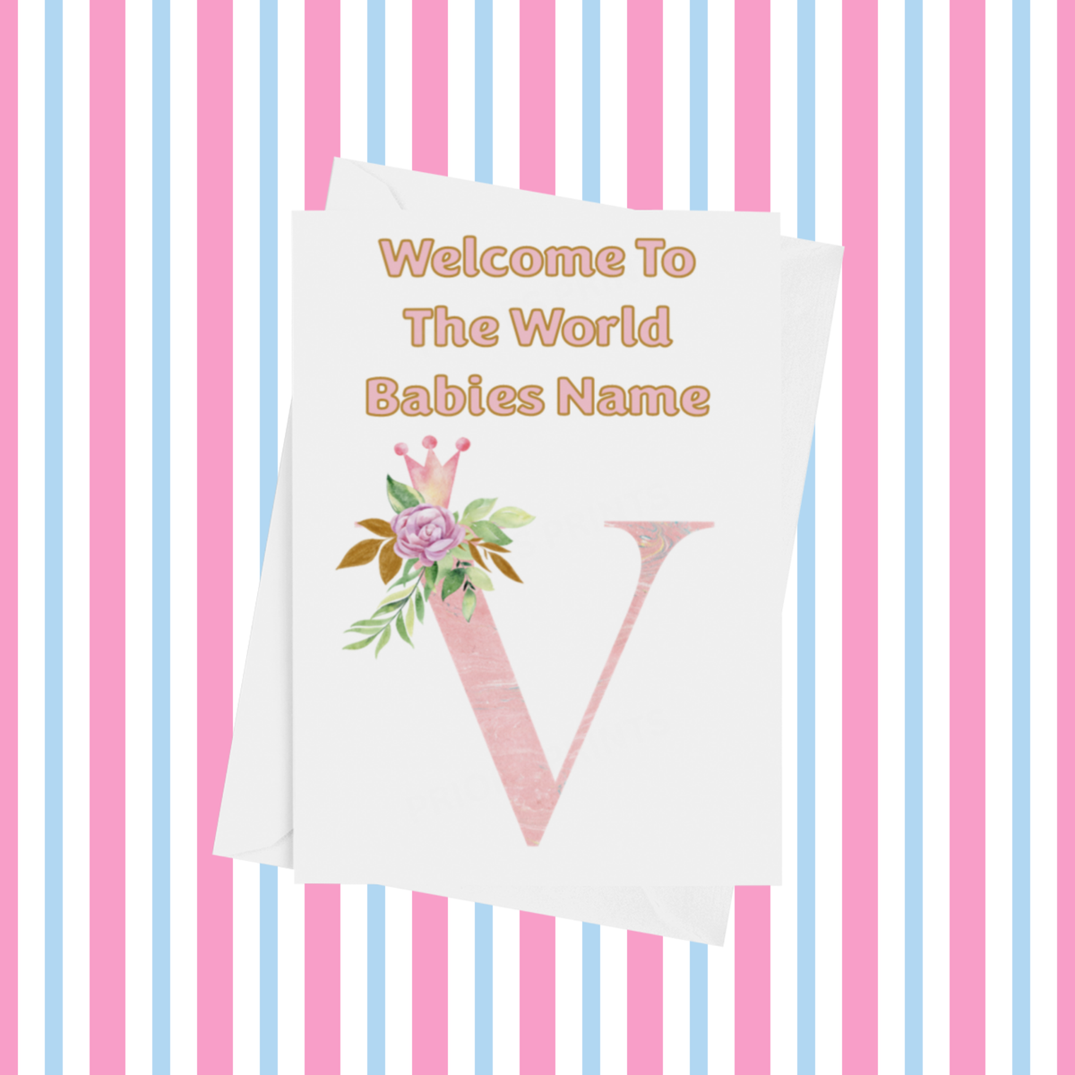 Welcome To The World Pink Crown Personalised Card for New Baby