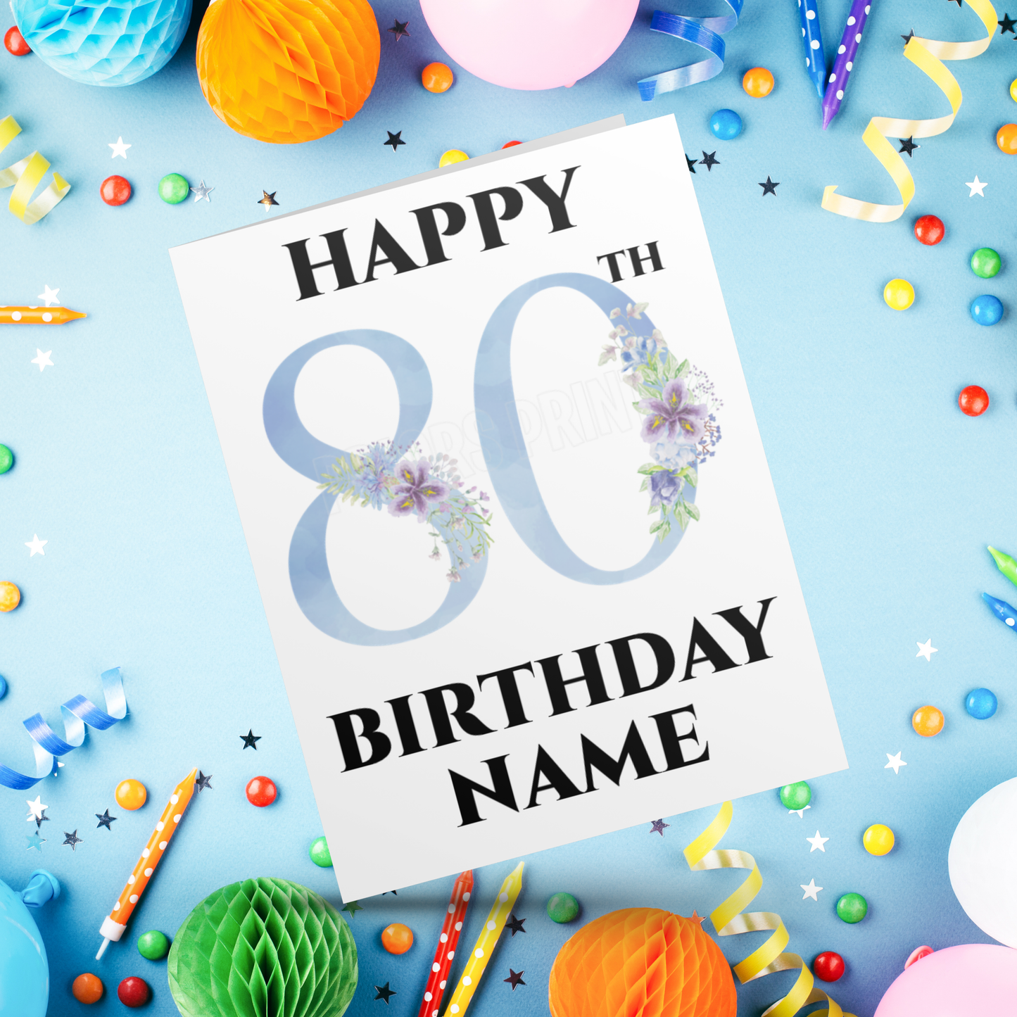 Personalised Light Blue Flowers Milestone Birthday Card I 18th I 21st I 30th I 40th I 50th I 60th I 70th I 80th I 90th (Copy)
