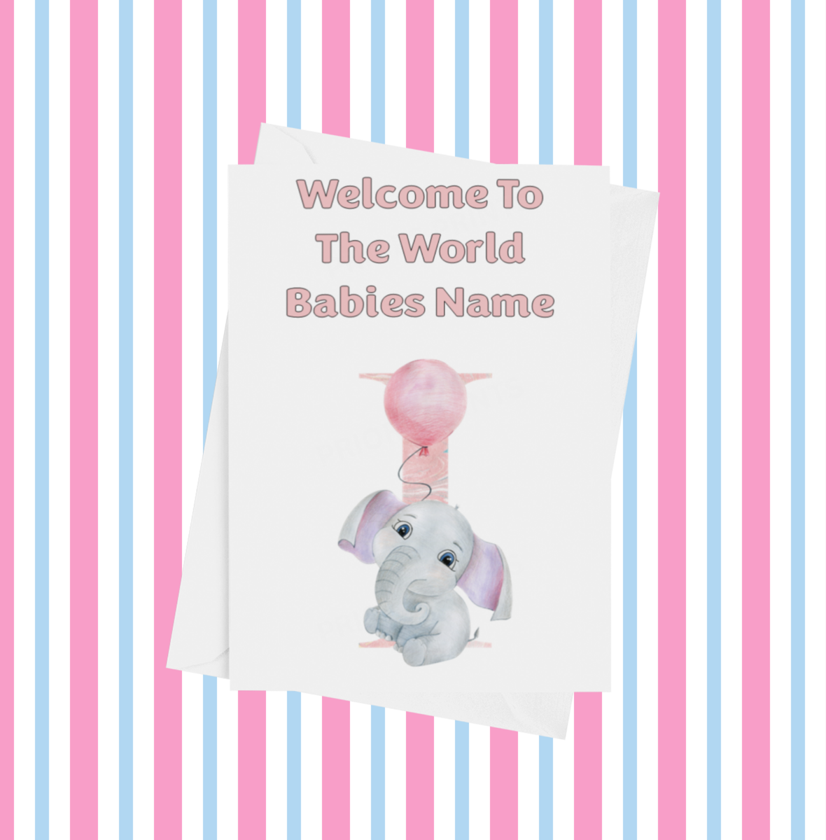Welcome To The World Elephants Personalised Card for New Baby in Pink