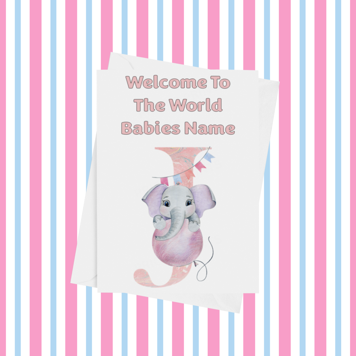 Welcome To The World Elephants Personalised Card for New Baby in Pink