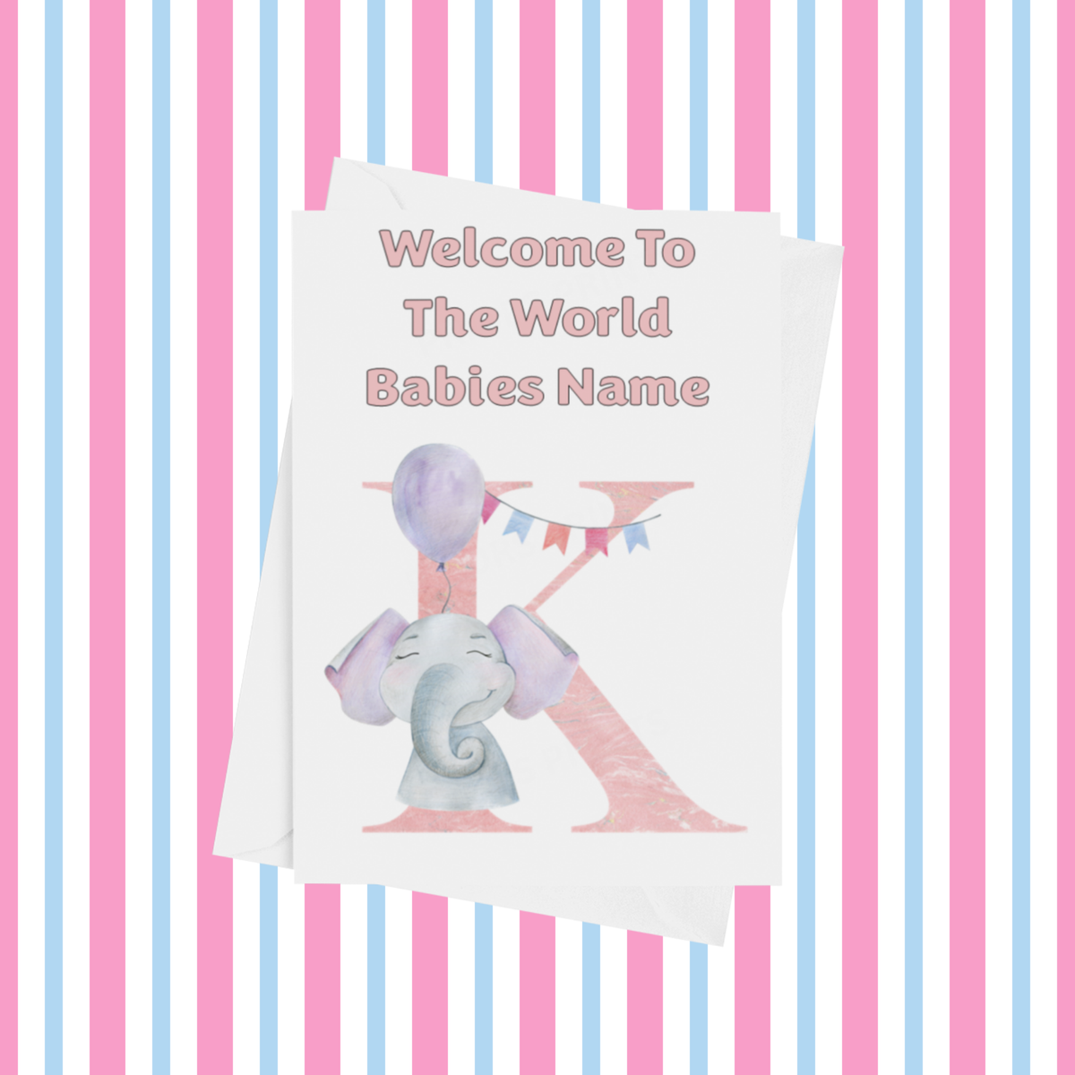 Welcome To The World Elephants Personalised Card for New Baby in Pink