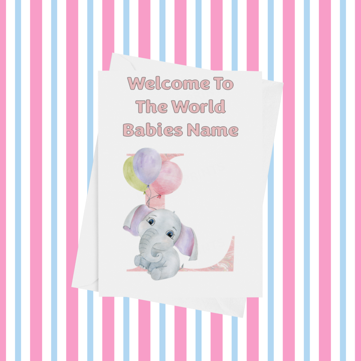Welcome To The World Elephants Personalised Card for New Baby in Pink