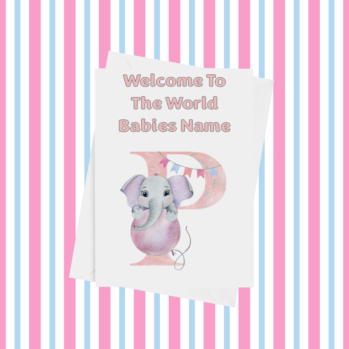 Welcome To The World Elephants Personalised Card for New Baby in Pink