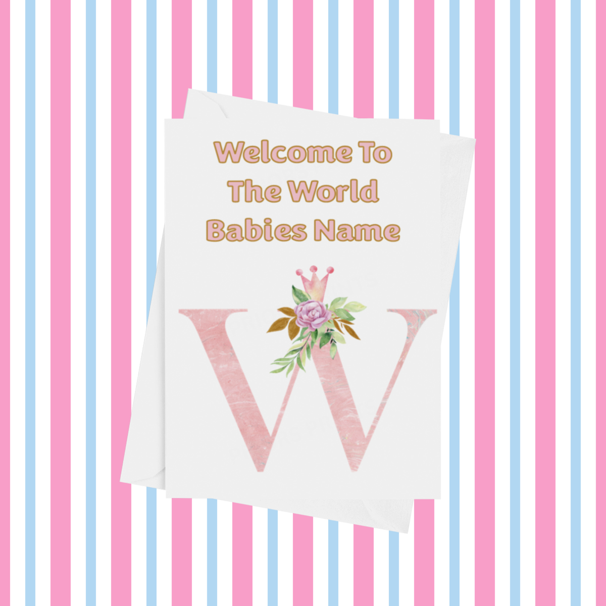 Welcome To The World Pink Crown Personalised Card for New Baby