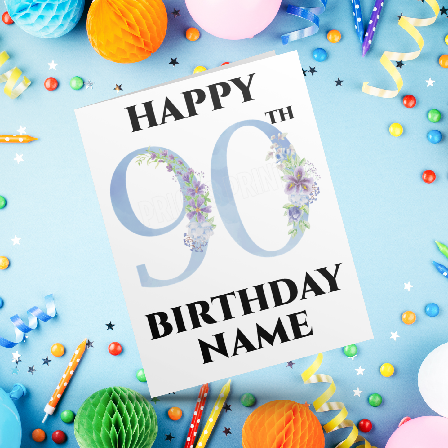 Personalised Light Blue Flowers Milestone Birthday Card I 18th I 21st I 30th I 40th I 50th I 60th I 70th I 80th I 90th (Copy)