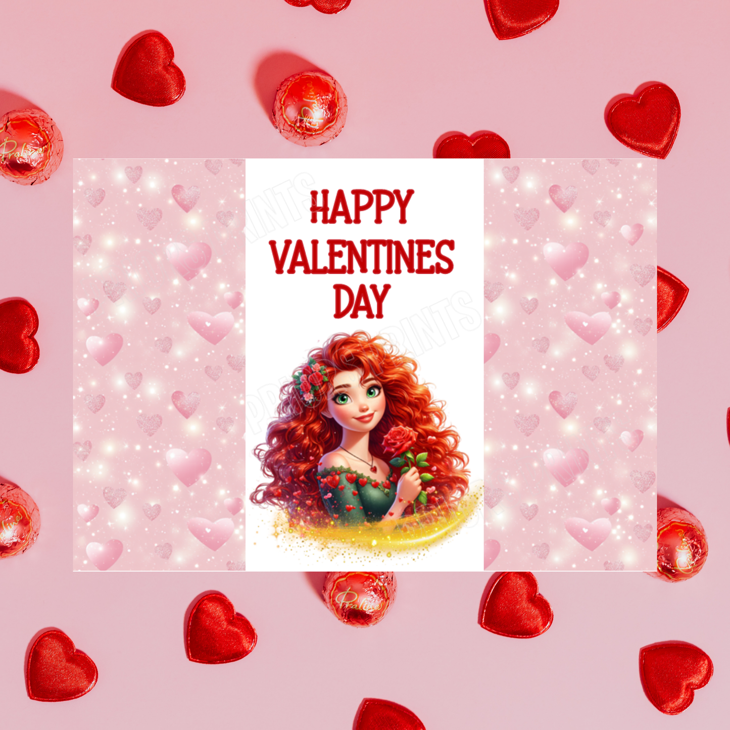 Princess Valentines Day Chocolate Bar Wrappers Anna  Belle  Cinderella  Merida Elsa  Jasmine  Ariel Mulan  Rapunzel  Snow White