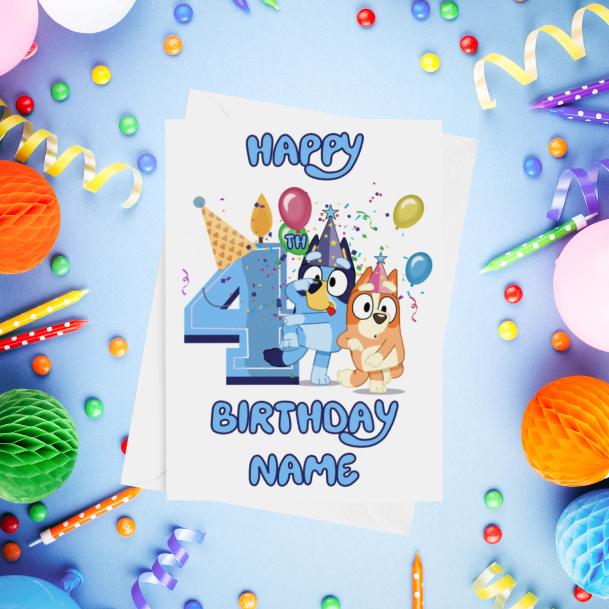 Bluey & Bingo Personalised Birthday Card with Child's Age 1-9 Years in Pink or Blue