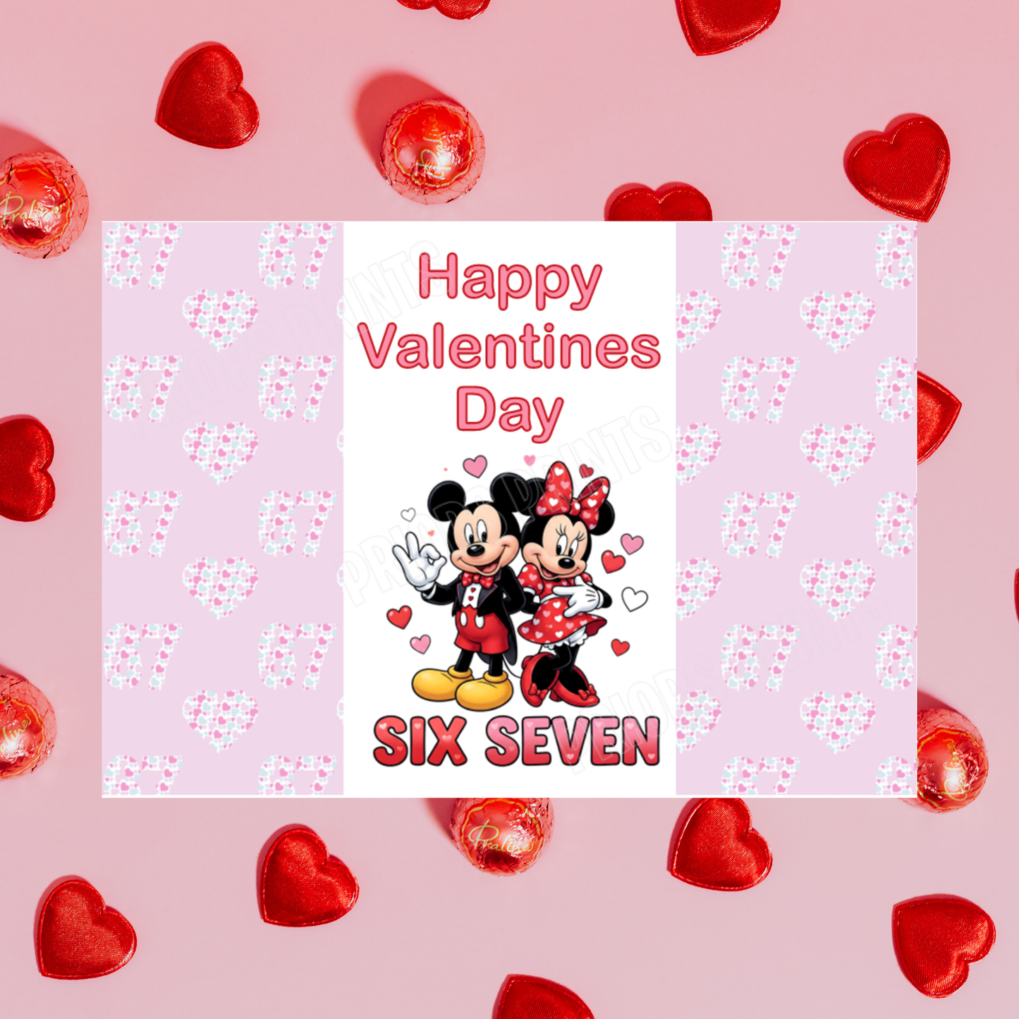 Six Seven Character Valentines Day Chocolate Bar Wrapper I Stitch I Angel I Mickey I Minnie I Spiderman I Elsa I Aladdin I Daisy I Beauty & The Beast I 67 I Sixseven