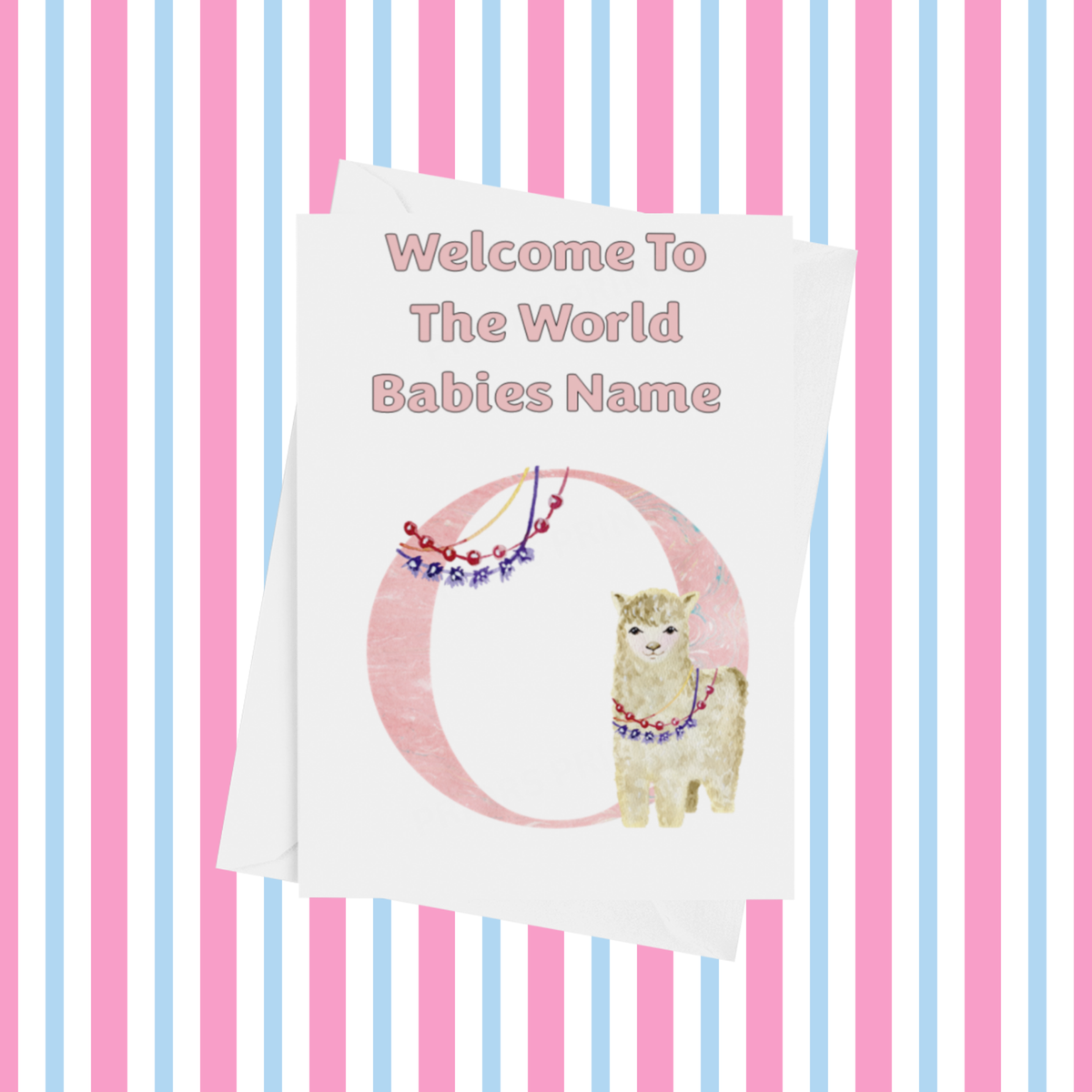 Welcome To The World Llama Personalised Card for New Baby in Pink