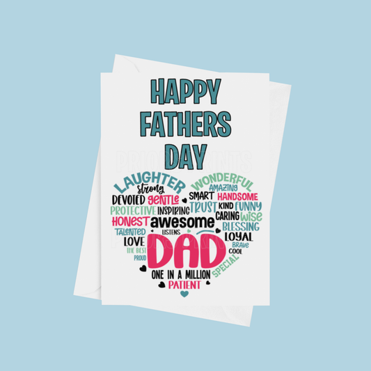 Happy Fathers Day Heart Quote Card for Dad, Daddy, Grandad, Uncle
