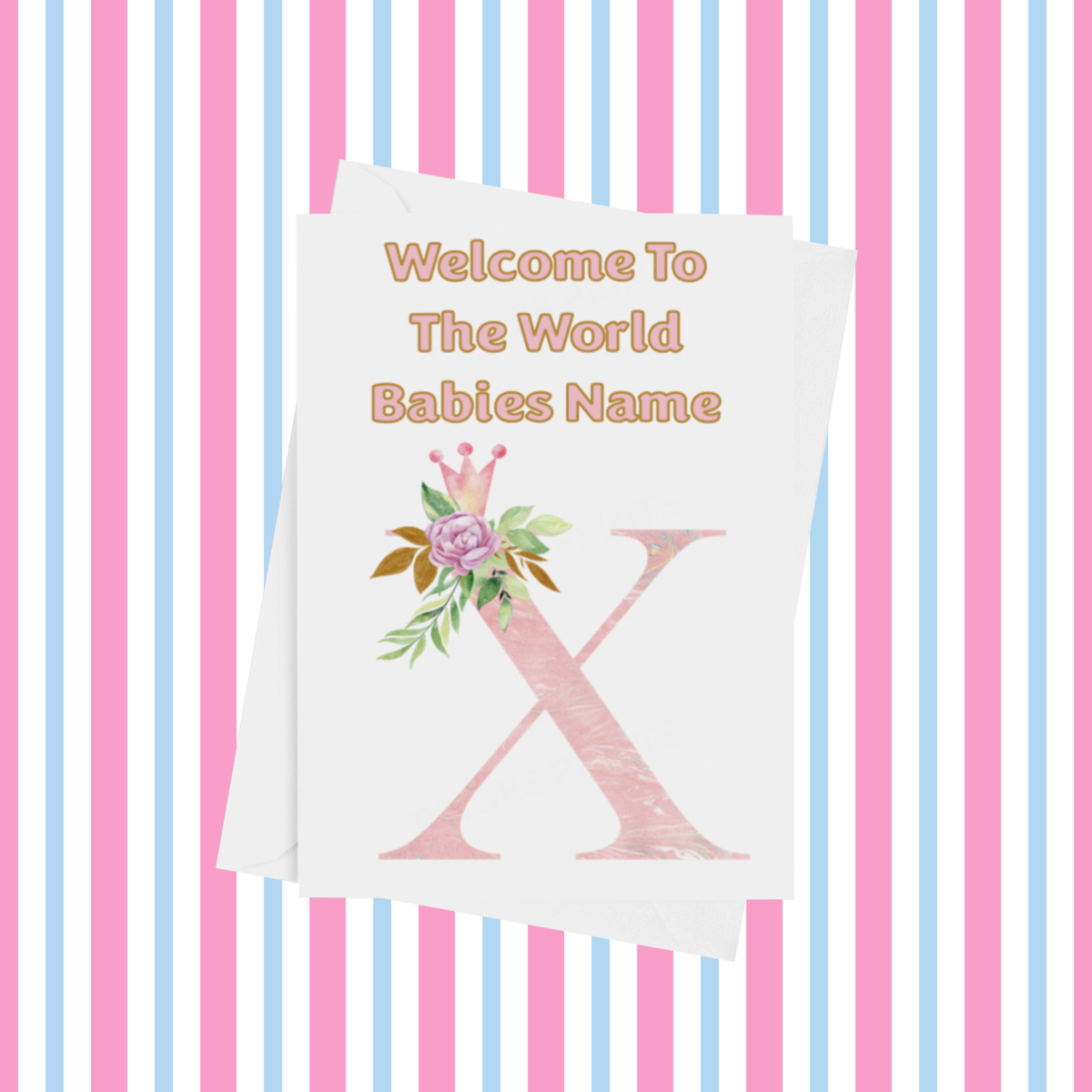 Welcome To The World Pink Crown Personalised Card for New Baby