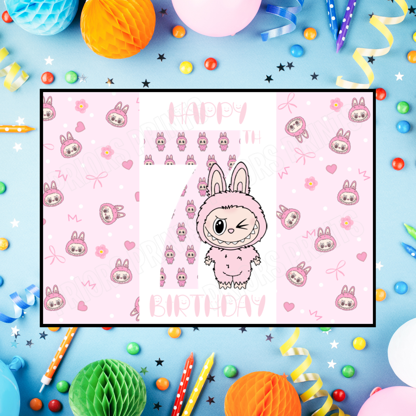 Pink Labubu Birthday Chocolate Bar Wrapper with Age 5-20 Years (Matches Cards)