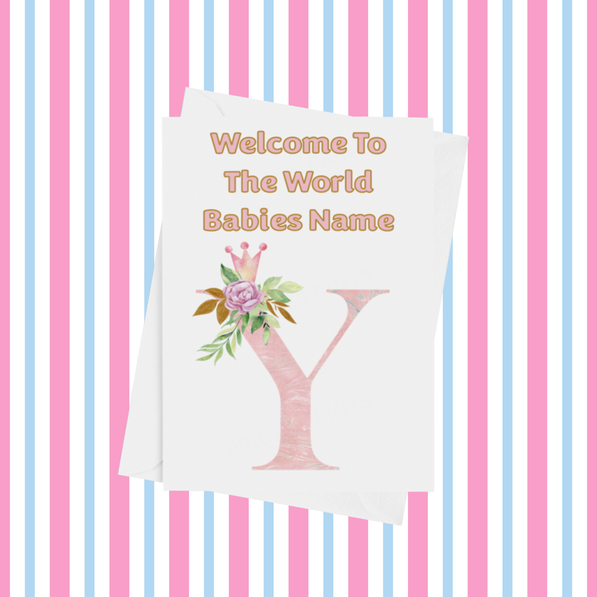 Welcome To The World Pink Crown Personalised Card for New Baby