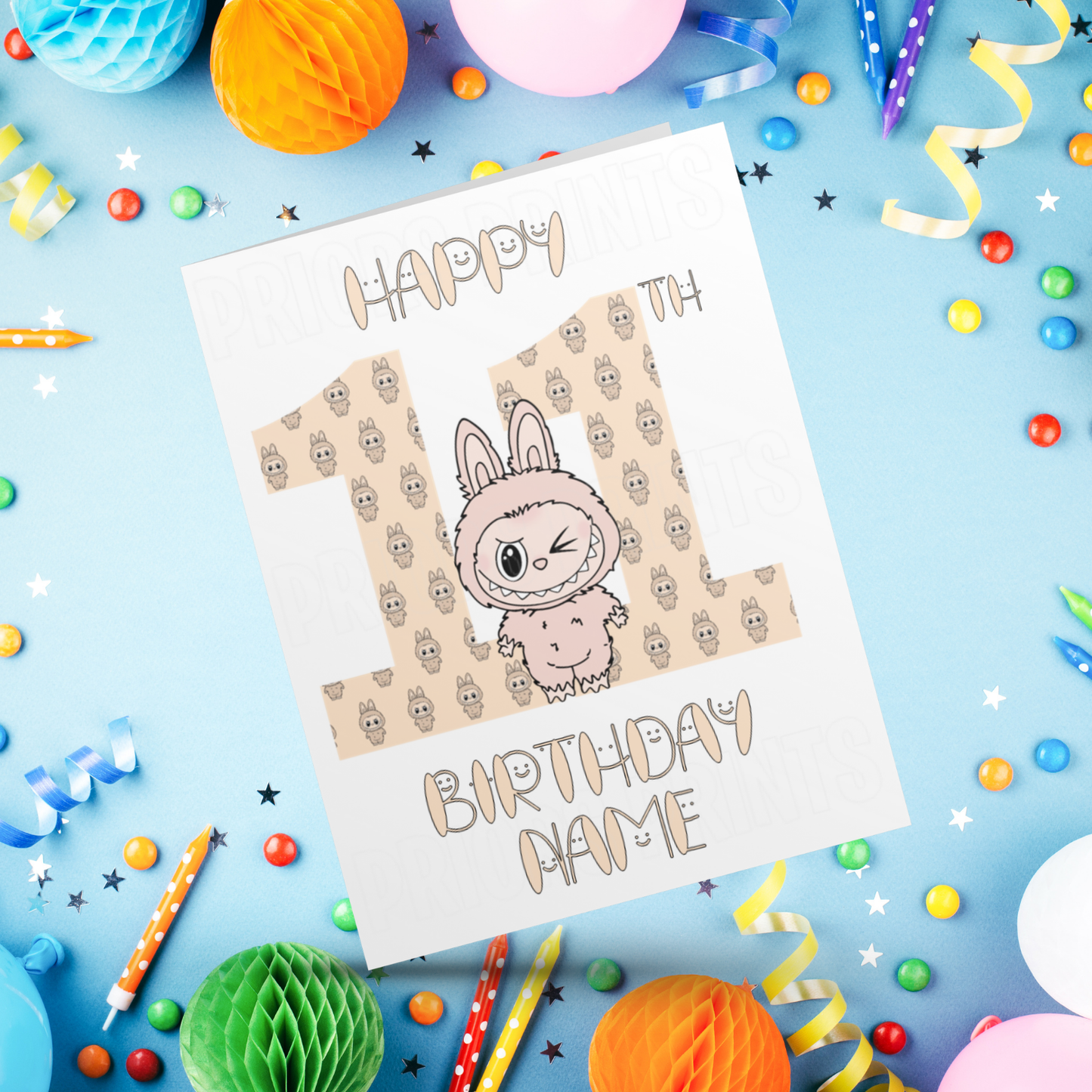 Personalised Labubu Birthday Card with Age 5-20 Years- Orange