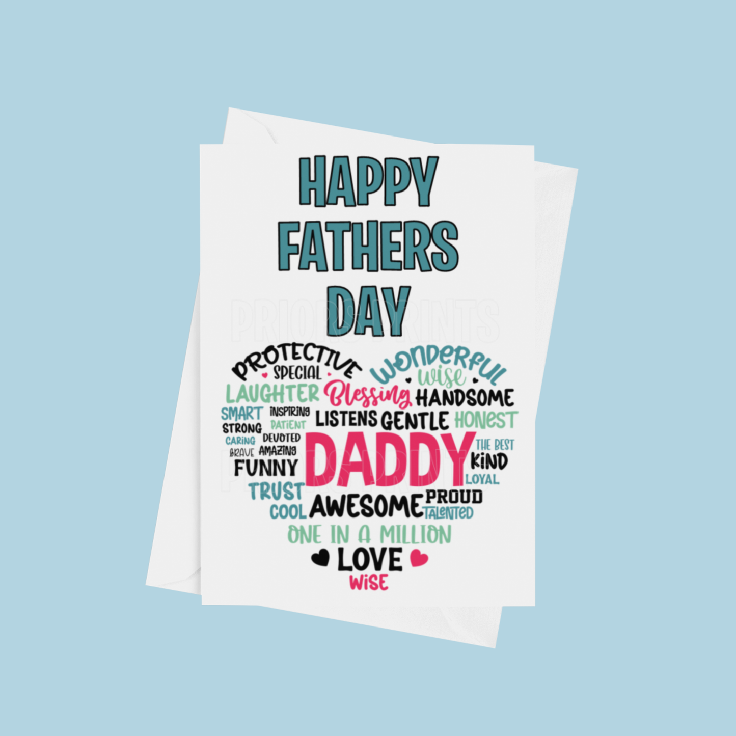 Happy Fathers Day Heart Quote Card for Dad, Daddy, Grandad, Uncle