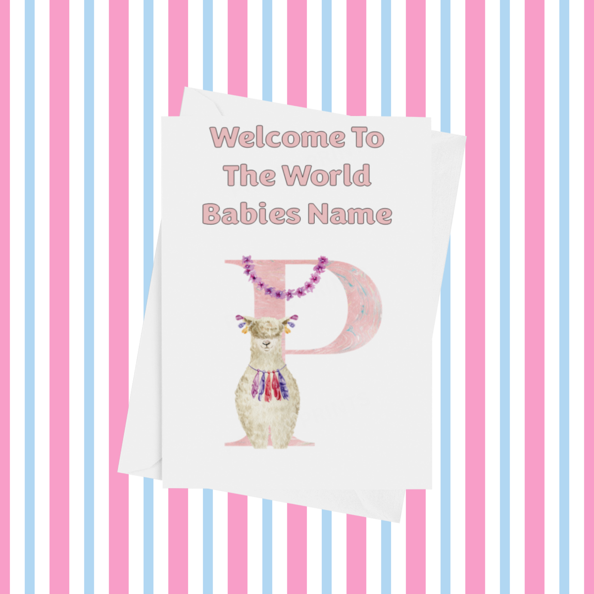 Welcome To The World Llama Personalised Card for New Baby in Pink