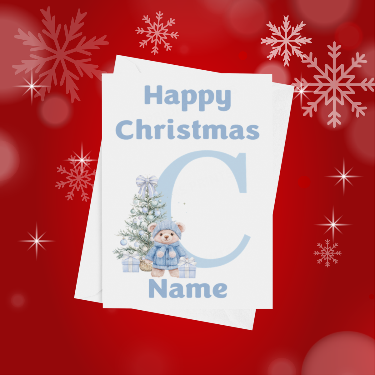 Cute Blue Bear Personalised Christmas Card