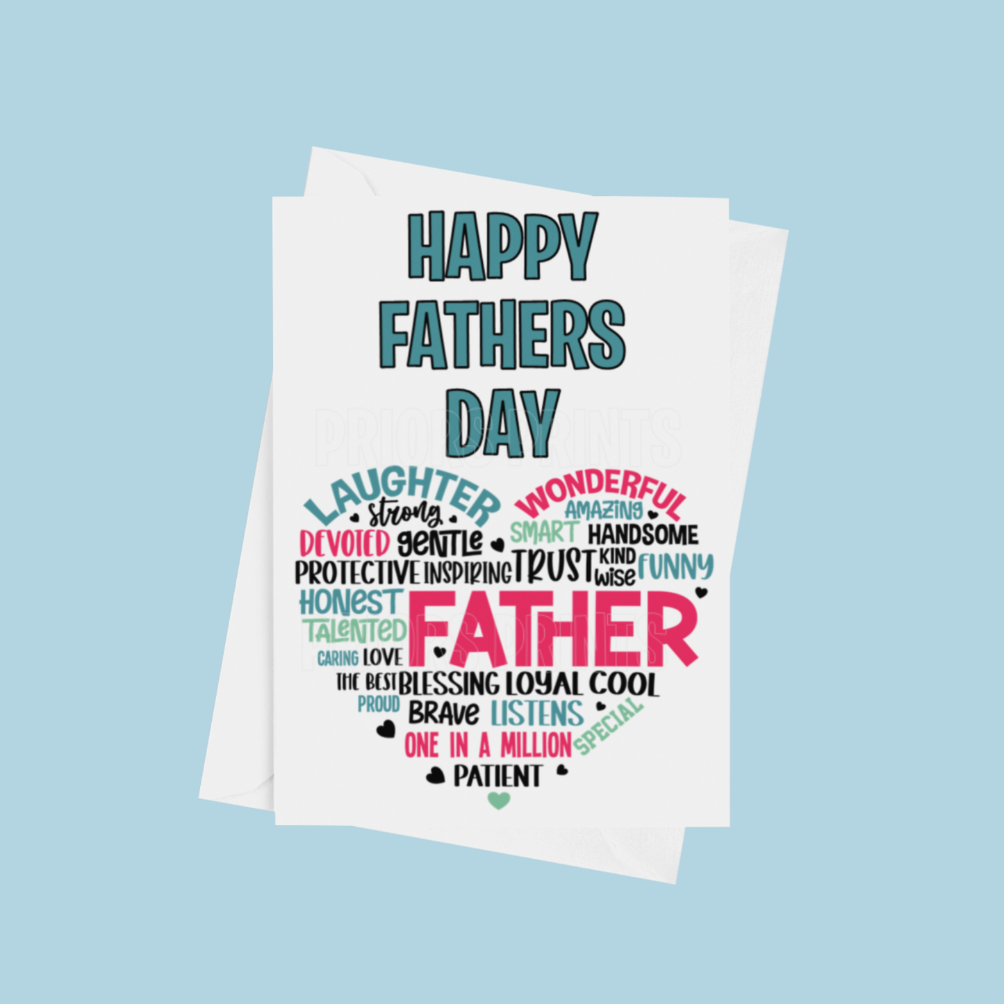 Happy Fathers Day Heart Quote Card for Dad, Daddy, Grandad, Uncle