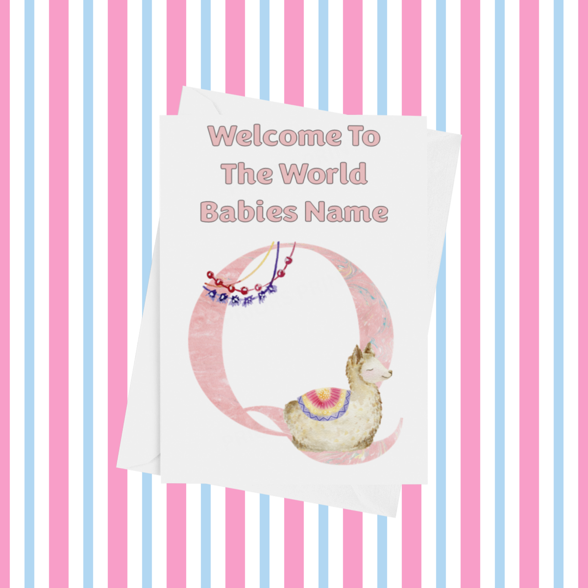 Welcome To The World Llama Personalised Card for New Baby in Pink