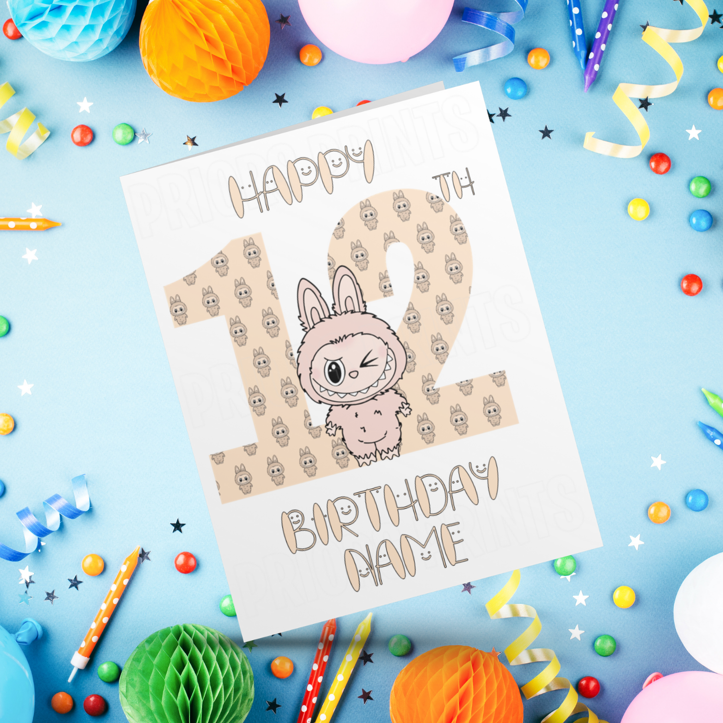 Personalised Labubu Birthday Card with Age 5-20 Years- Orange