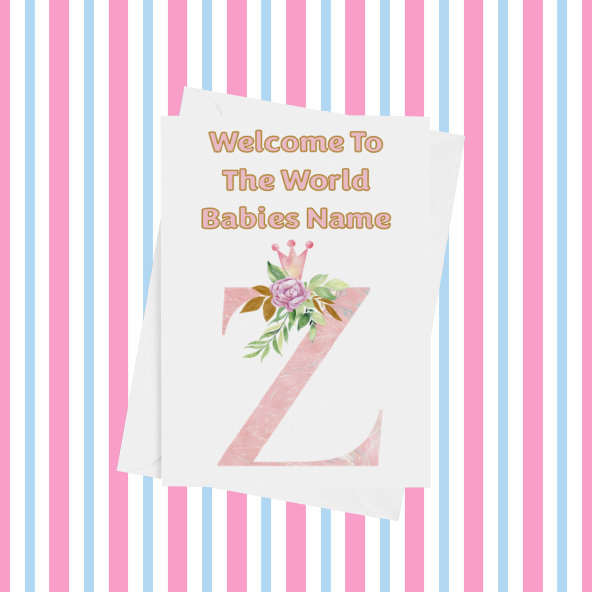 Welcome To The World Pink Crown Personalised Card for New Baby