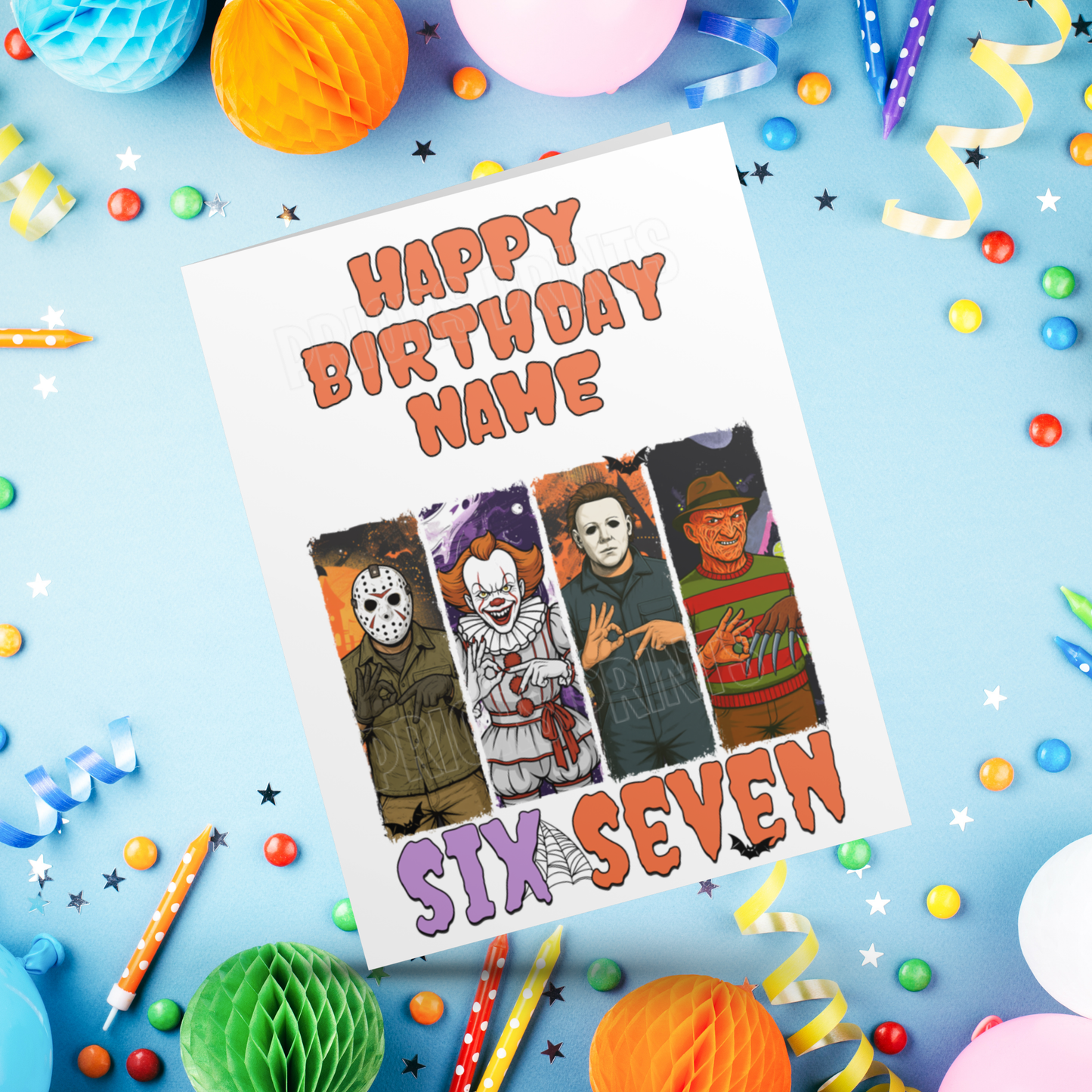 Six Seven Horror Characters Personalised Birthday Card I 67 I 6 7 I Sixseven