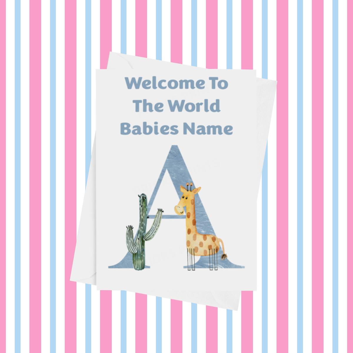 Welcome To The World Animals Personalised Card for New Baby in Blue