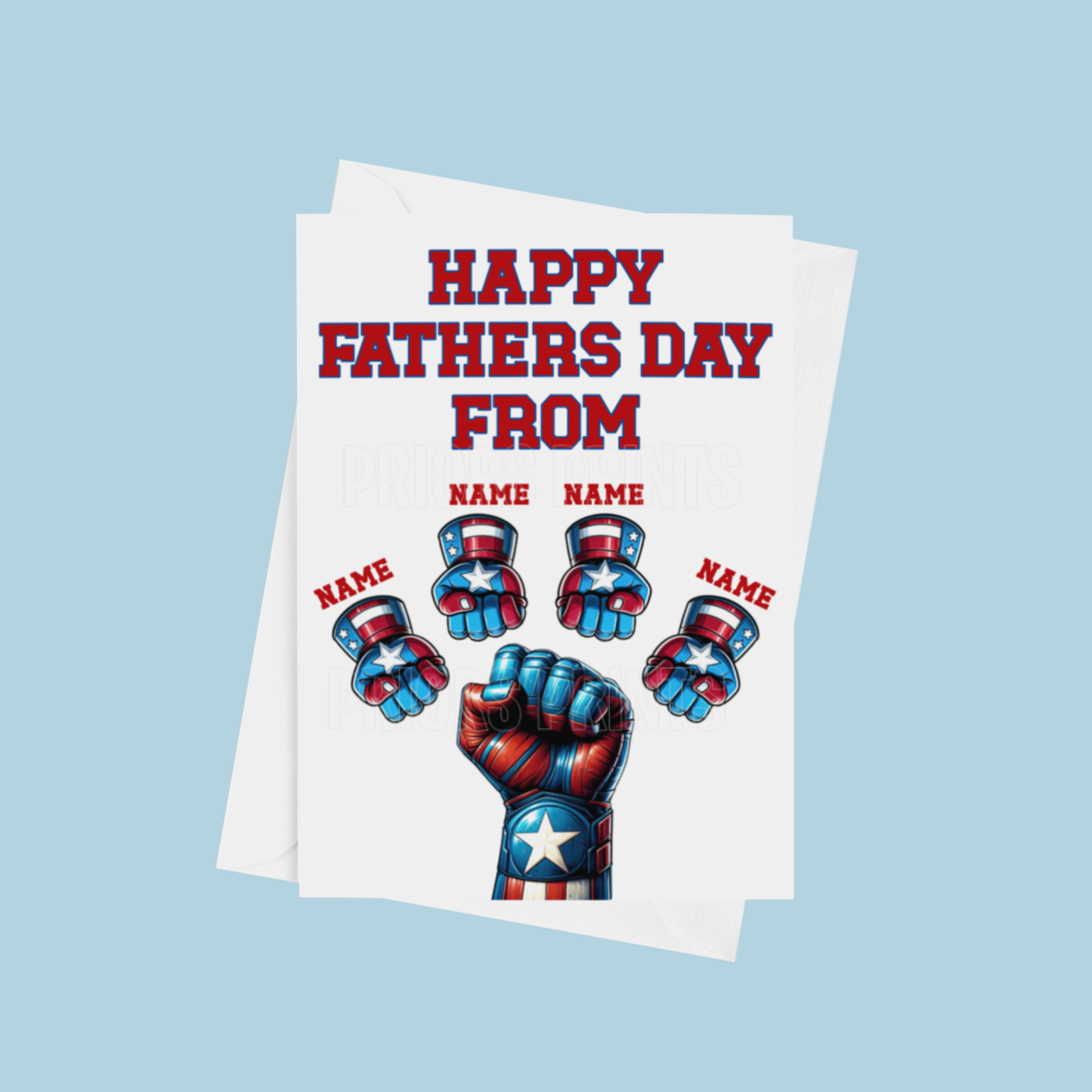 Personalised Captain America Fist Fathers Day Card for up to 5 Children